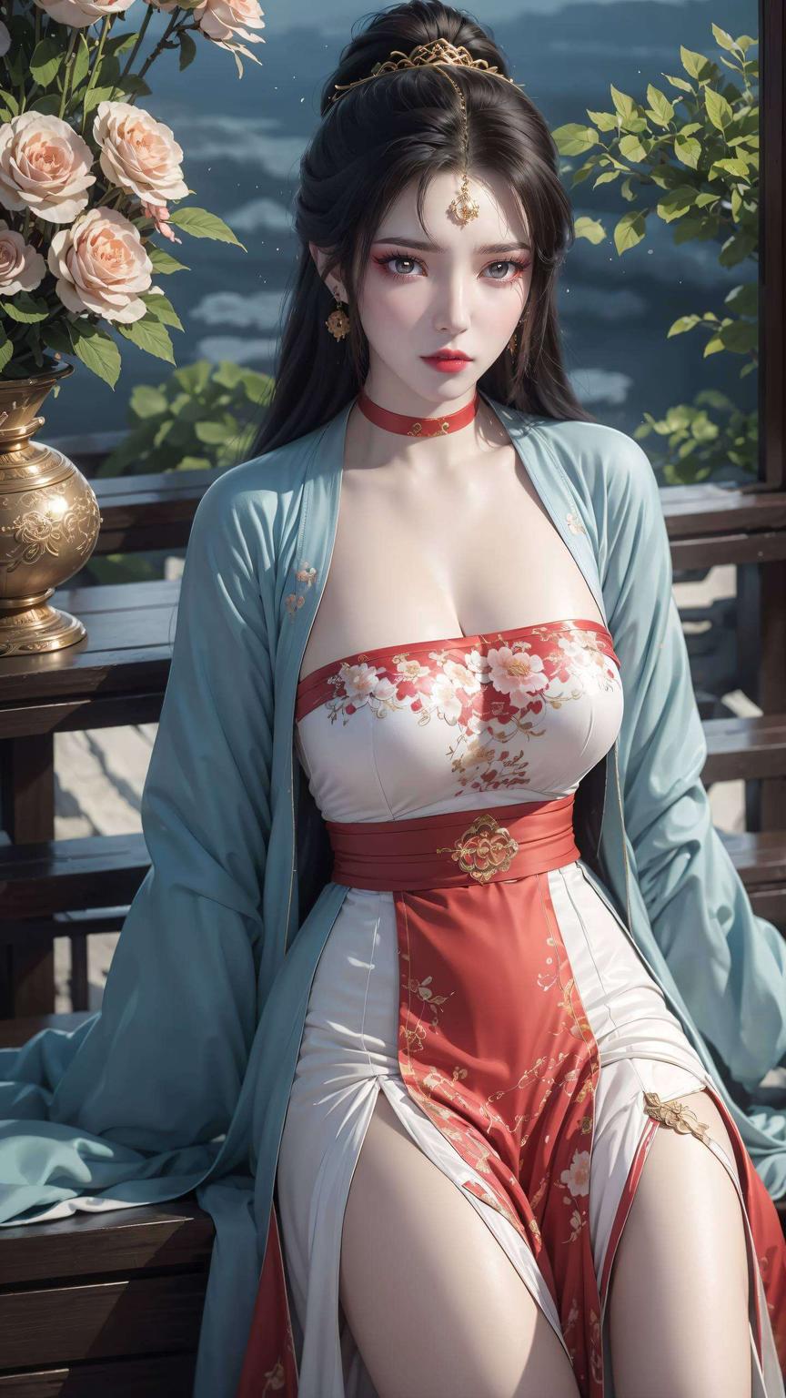 粉色花瓣与墨绿叶片交织浪漫中带着一丝奇幻